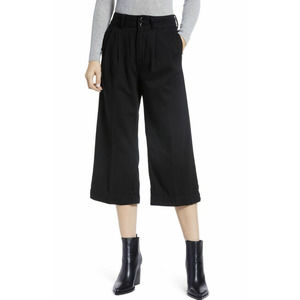 Paige Womens Clarice Pleated Culotte Pants Wide Leg Director Black Crop Size 29